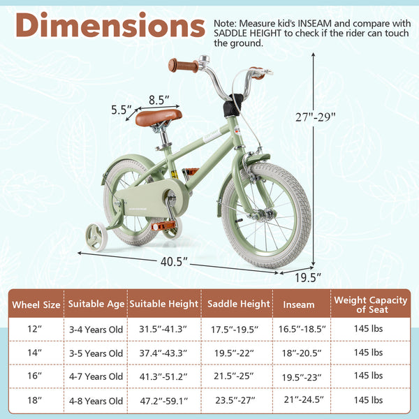 Kids Bike with Adjustable Handlebar and Saddle Green