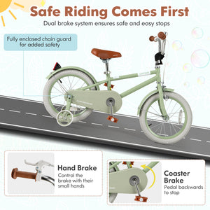 Kids Bike with Adjustable Handlebar and Saddle Green