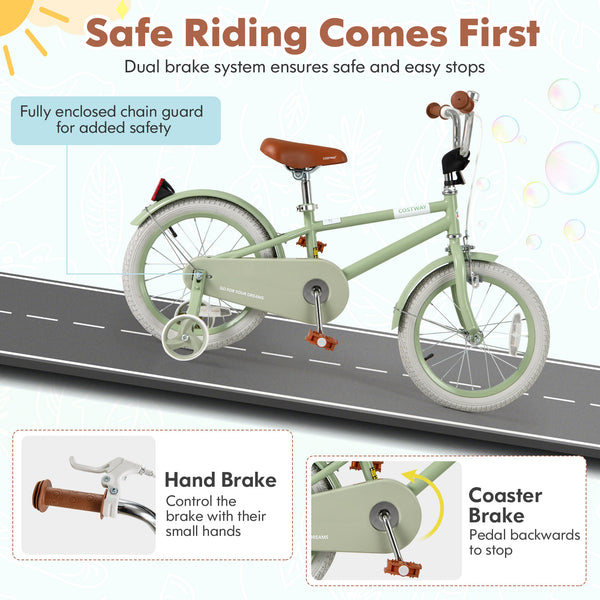 Kids Bike with Adjustable Handlebar and Saddle Green