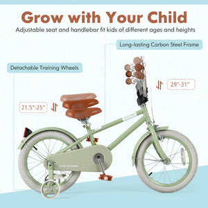 Kids Bike with Adjustable Handlebar and Saddle Green