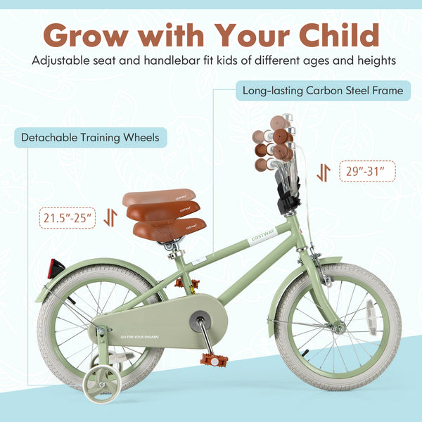 Kids Bike with Adjustable Handlebar and Saddle Green