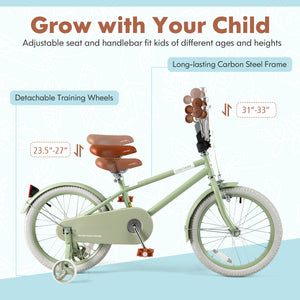 Kids Bike with Adjustable Handlebar and Saddle Green
