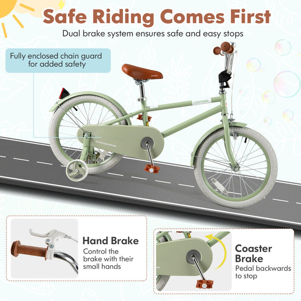 Kids Bike with Adjustable Handlebar and Saddle Green