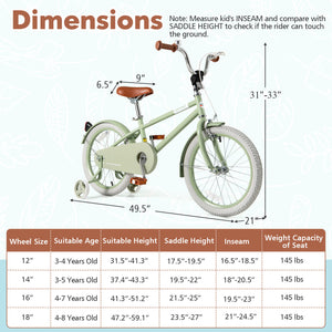 Kids Bike with Adjustable Handlebar and Saddle Green