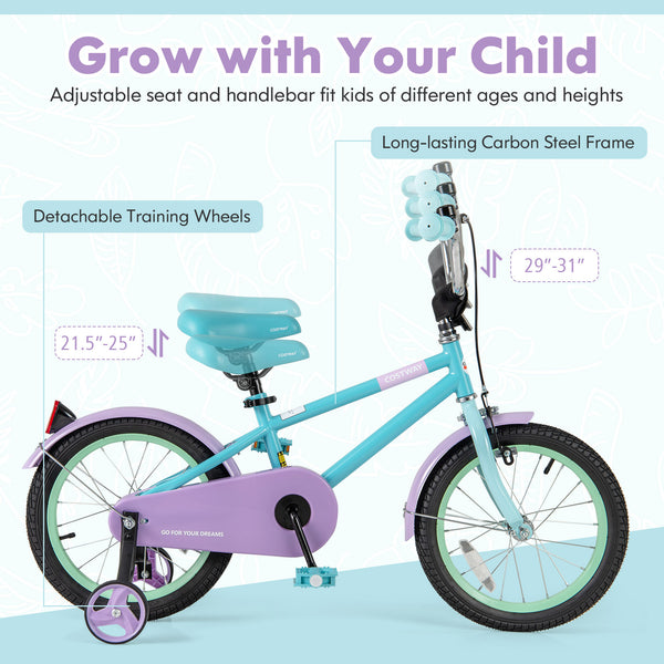 Kids Bike with Adjustable Handlebar and Saddle Purple