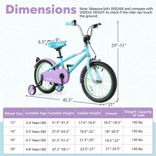 Kids Bike with Adjustable Handlebar and Saddle Purple