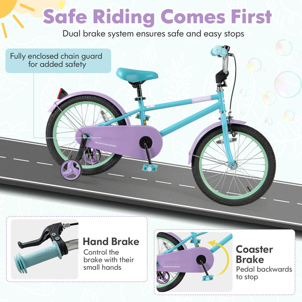 Kids Bike with Adjustable Handlebar and Saddle Purple