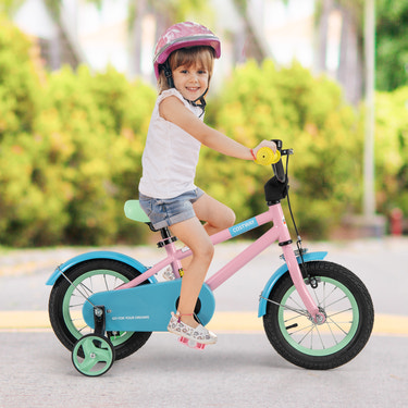 Kids Bike with Adjustable Handlebar and Saddle Pink - Training Wheels