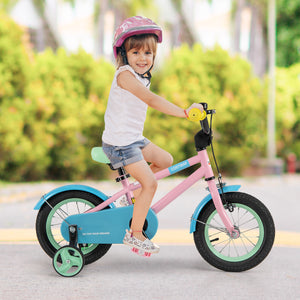 Kids Bike with Adjustable Handlebar and Saddle Pink - Training Wheels