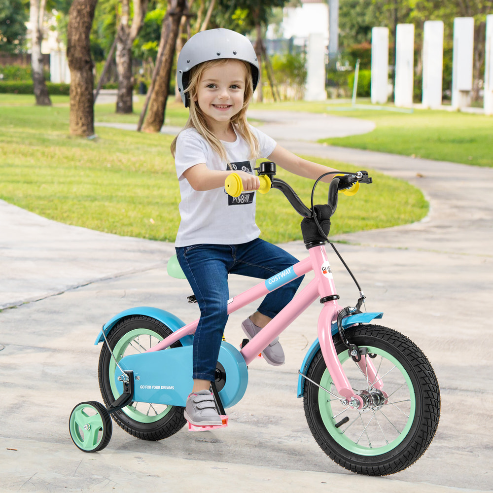 Kids Bike with Adjustable Handlebar and Saddle Pink - Training Wheels