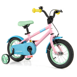Kids Bike with Adjustable Handlebar and Saddle Pink - Training Wheels