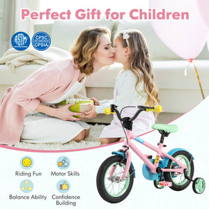 Kids Bike with Adjustable Handlebar and Saddle Pink - Training Wheels
