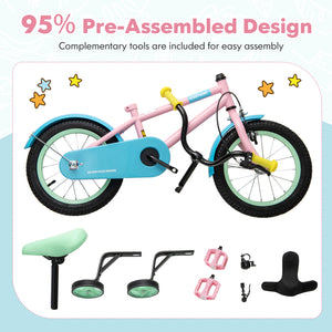 Kids Bike with Adjustable Handlebar and Saddle Pink - Training Wheels
