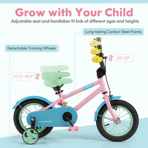 Kids Bike with Adjustable Handlebar and Saddle Pink - Training Wheels
