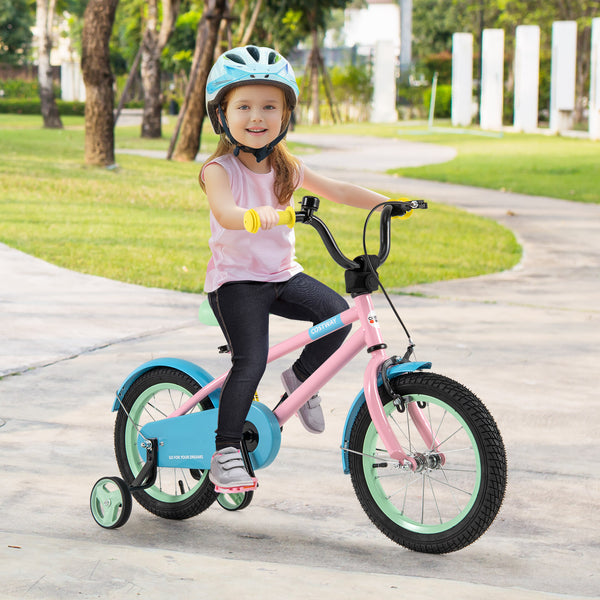 Kids Bike with Adjustable Handlebar and Saddle Pink - Training Wheels