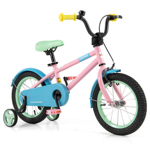 Kids Bike with Adjustable Handlebar and Saddle Pink - Training Wheels