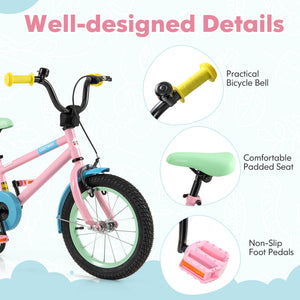 Kids Bike with Adjustable Handlebar and Saddle Pink - Training Wheels