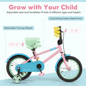 Kids Bike with Adjustable Handlebar and Saddle Pink - Training Wheels