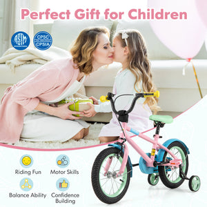Kids Bike with Adjustable Handlebar and Saddle Pink - Training Wheels