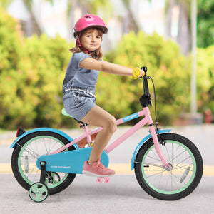 Kids Bike with Adjustable Handlebar and Saddle Pink - Training Wheels