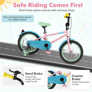 Kids Bike with Adjustable Handlebar and Saddle Pink - Training Wheels