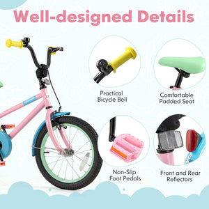 Kids Bike with Adjustable Handlebar and Saddle Pink - Training Wheels