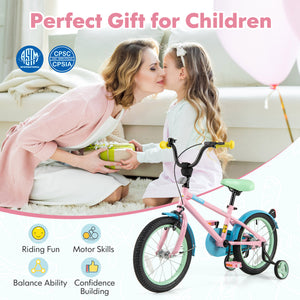 Kids Bike with Adjustable Handlebar and Saddle Pink - Training Wheels