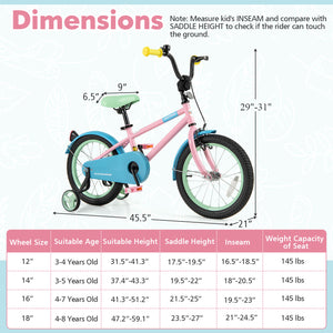 Kids Bike with Adjustable Handlebar and Saddle Pink - Training Wheels