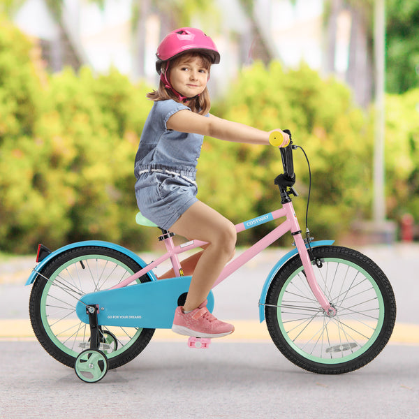 Kids Bike with Adjustable Handlebar and Saddle Pink - Training Wheels