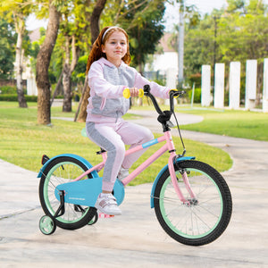 Kids Bike with Adjustable Handlebar and Saddle Pink - Training Wheels
