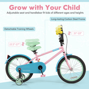 Kids Bike with Adjustable Handlebar and Saddle Pink - Training Wheels