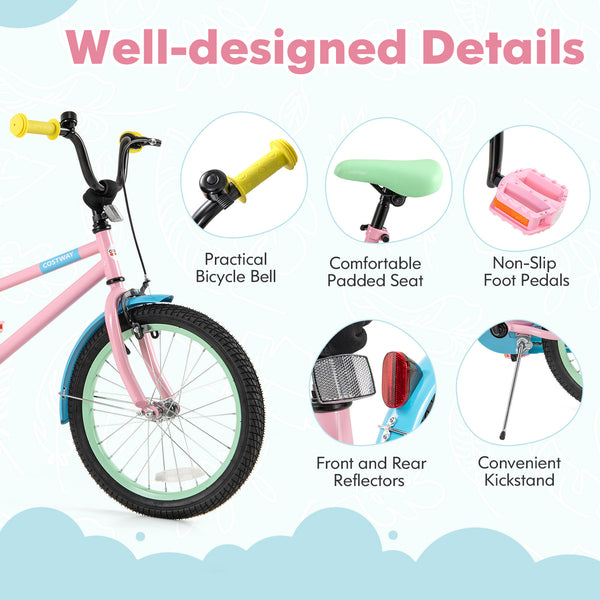 Kids Bike with Adjustable Handlebar and Saddle Pink - Training Wheels