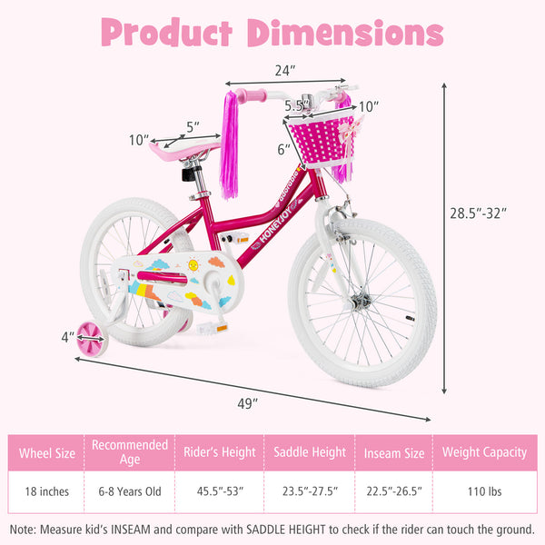 Kids Bicycle 18 Inch Toddler and Kids Bike with Training Wheels for 6-8 Year Old Kids