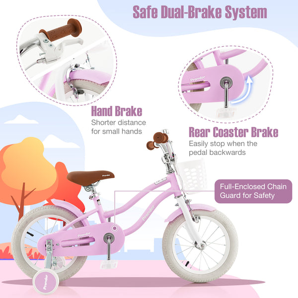 14 Inch Kid's Bike with Removable Training Wheels and Basket