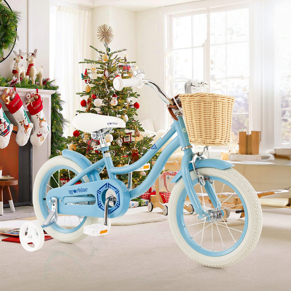 14-inch kids bike with training wheels and adjustable handlebar seat, perfect for young riders learning to balance.