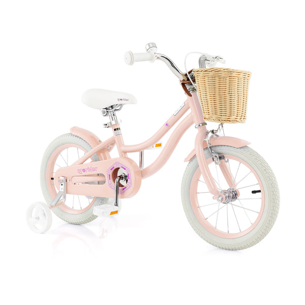 14-inch kids bike with training wheels and adjustable handlebars, perfect for young riders learning to balance.