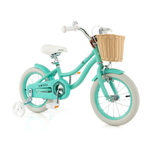 14-inch kids bike with training wheels and adjustable seat, perfect for young riders learning to balance and ride.