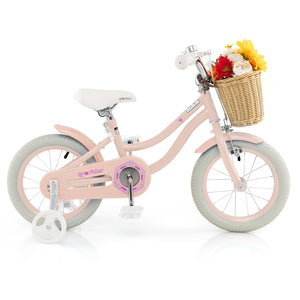 14-inch kids bike with training wheels and adjustable seat, perfect for young riders learning to balance and ride.