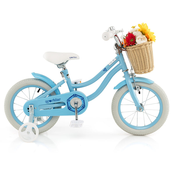 14-inch kids bike with training wheels and adjustable seat, perfect for young riders learning to balance and ride.