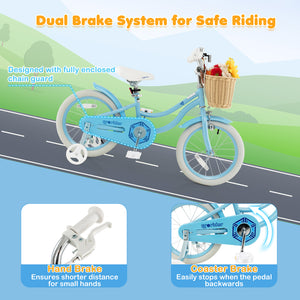 16-inch kids bike with training wheels and adjustable seat, perfect for young riders learning to balance and ride.