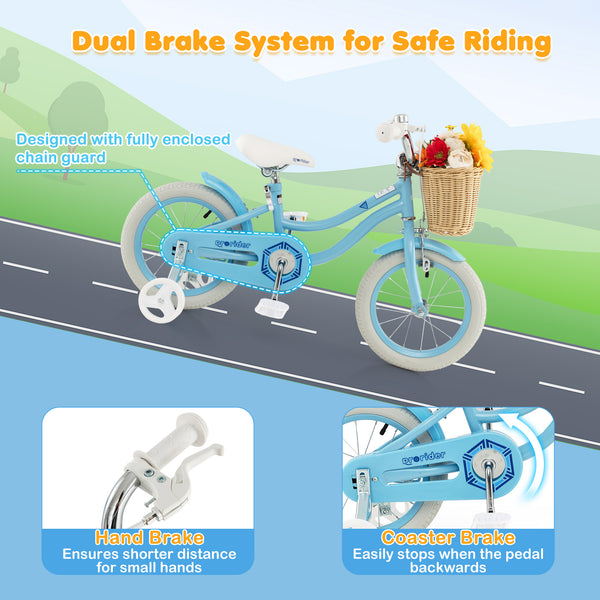 14-inch kids bike with training wheels and adjustable seat, perfect for young riders learning to balance and ride safely.