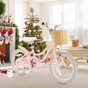 16-inch kids bike with training wheels and adjustable handlebar seat, perfect for young riders learning to balance.