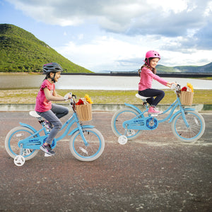 18-inch kids bike with training wheels and adjustable handlebars, perfect for young riders learning to balance.