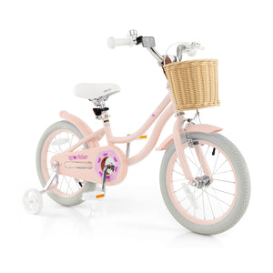 16-inch kids bike with training wheels and adjustable seat, perfect for young riders learning to balance and ride.