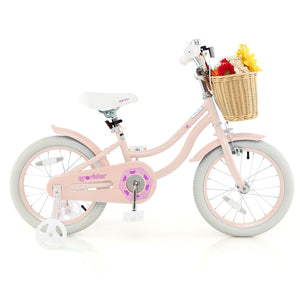 16-inch kids bike with training wheels and adjustable seat, perfect for young riders learning to balance.