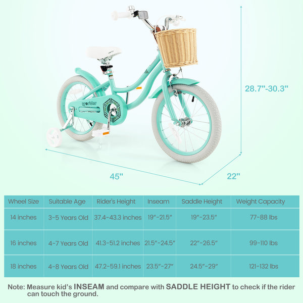 16-inch kids bike with training wheels and adjustable seat, perfect for learning and outdoor fun.