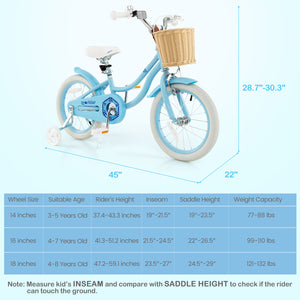 16-inch kids bike with training wheels and adjustable handlebar seat, perfect for young riders learning to balance.