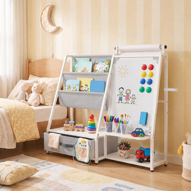 Kids Bookshelf Art Easel with Toy Organizer and Magnetic Whiteboard