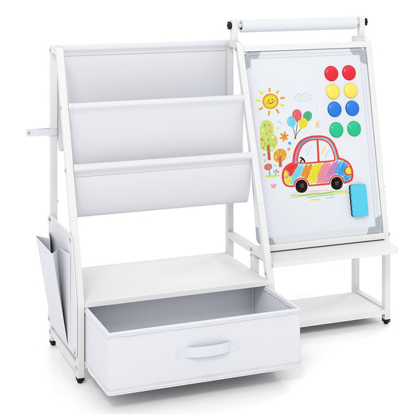 Kids Bookshelf Art Easel with Toy Organizer and Magnetic Whiteboard
