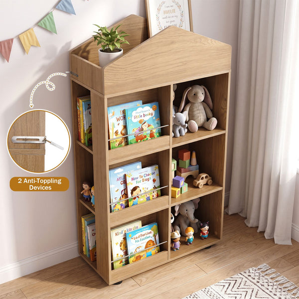 Kids Bookshelf and Toy Storage Organizer 4-Tier House-Shaped Toddler Bookcase